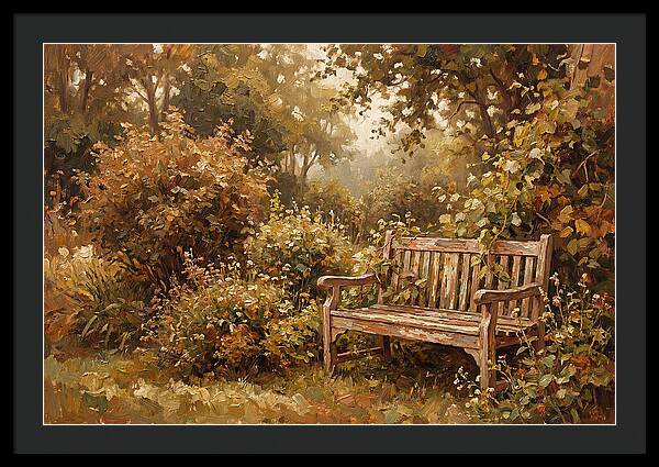 Garden Bench Nestled In Greenery