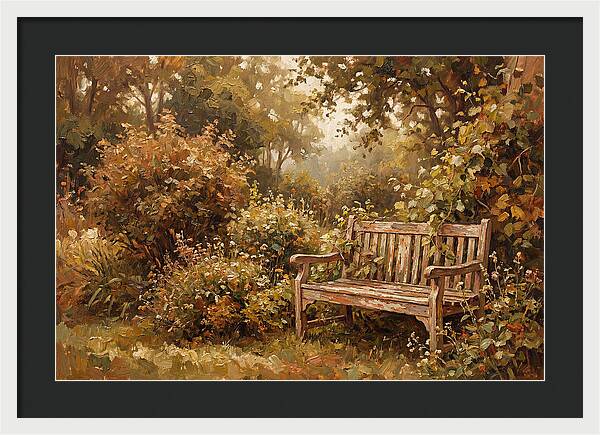 Garden Bench Nestled In Greenery
