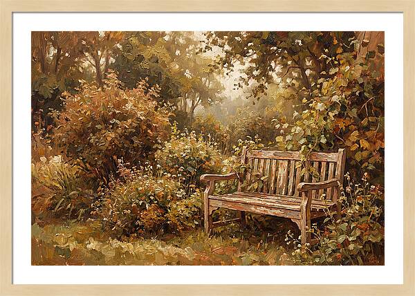 Garden Bench Nestled In Greenery