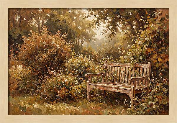Garden Bench Nestled In Greenery