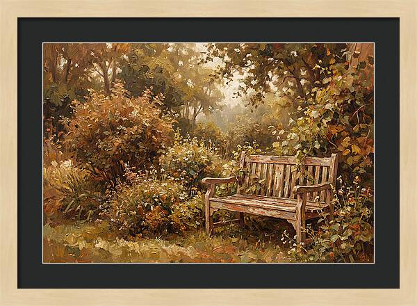 Garden Bench Nestled In Greenery
