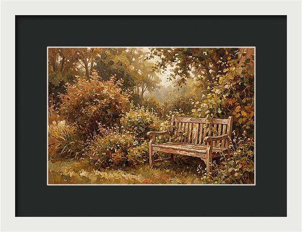 Garden Bench Nestled In Greenery