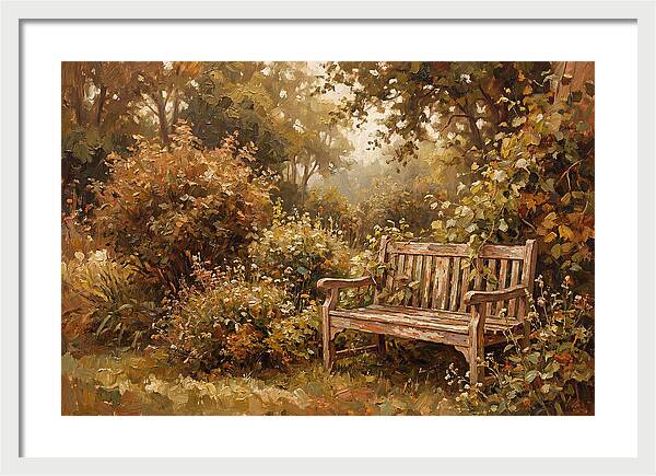 Garden Bench Nestled In Greenery