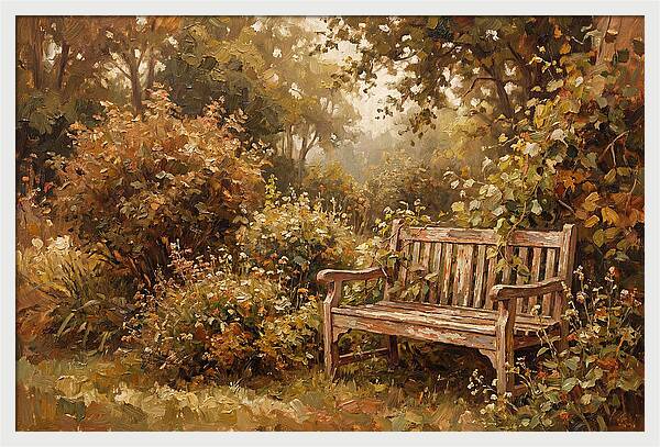Garden Bench Nestled In Greenery