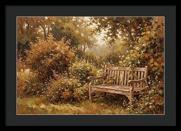 Garden Bench Nestled In Greenery