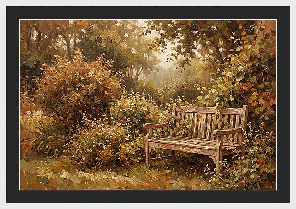 Garden Bench Nestled In Greenery