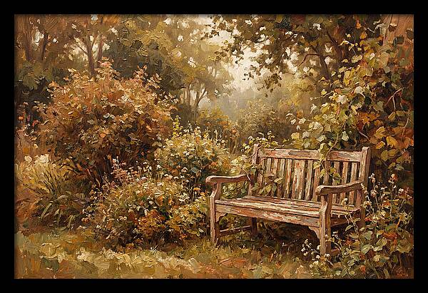 Garden Bench Nestled In Greenery