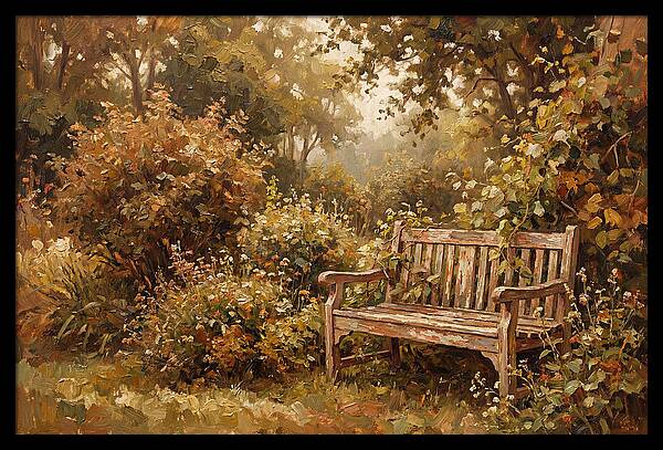 Garden Bench Nestled In Greenery