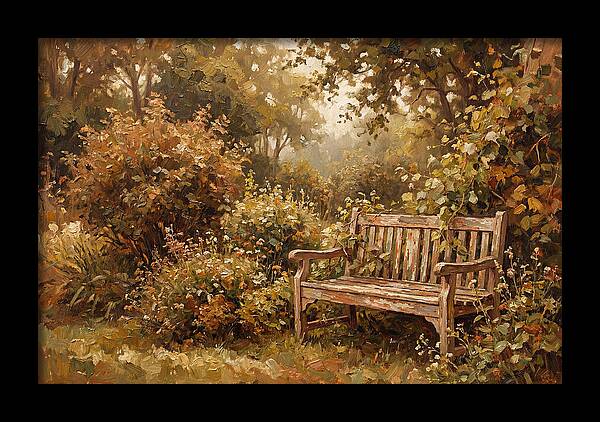 Garden Bench Nestled In Greenery