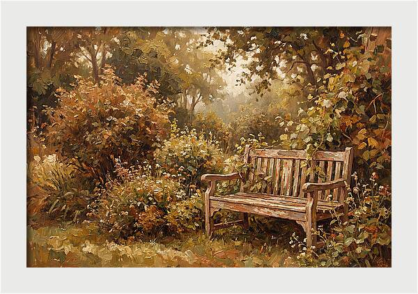 Garden Bench Nestled In Greenery