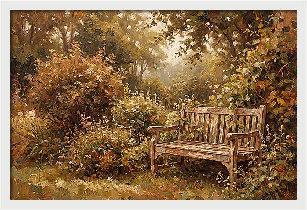 Garden Bench Nestled In Greenery