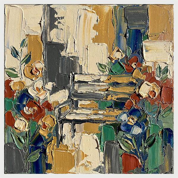 Garden Bench Surrounded By Blooms