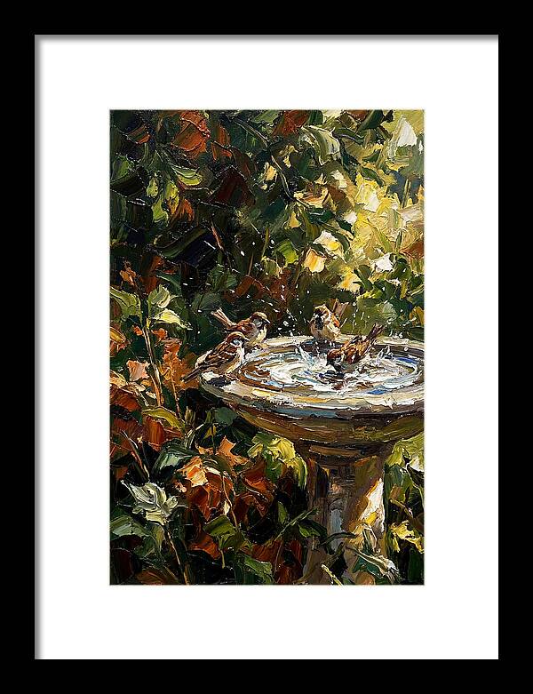 Garden Birds Enjoying A Bath