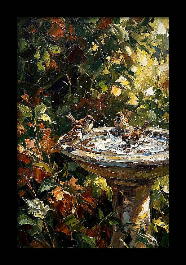 Garden Birds Enjoying A Bath
