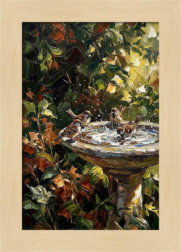 Garden Birds Enjoying A Bath