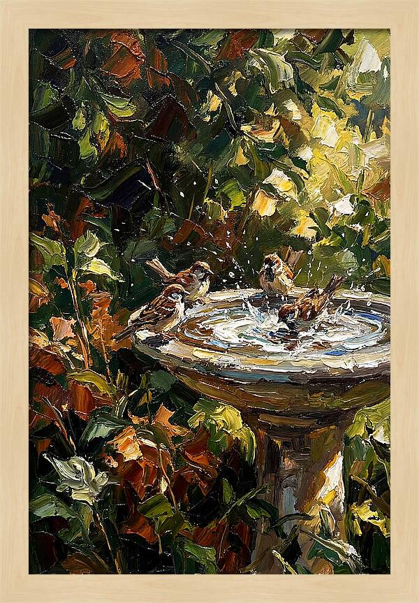 Garden Birds Enjoying A Bath