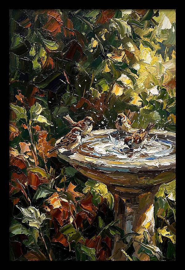 Garden Birds Enjoying A Bath