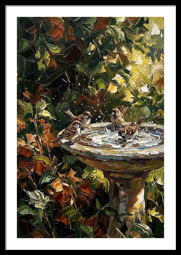 Garden Birds Enjoying A Bath