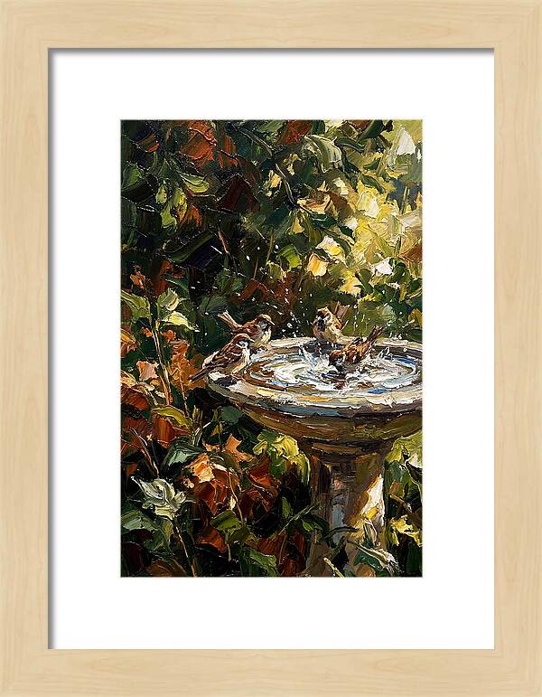 Garden Birds Enjoying A Bath