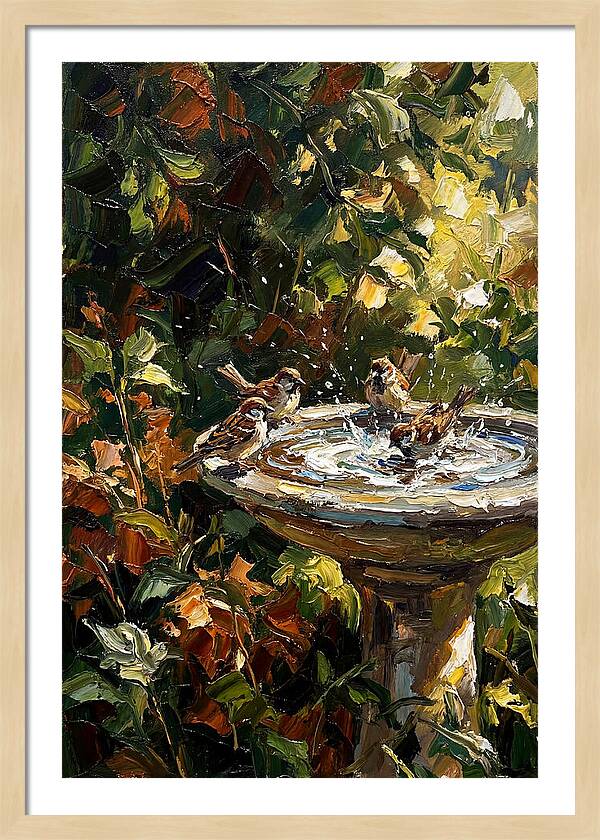 Garden Birds Enjoying A Bath