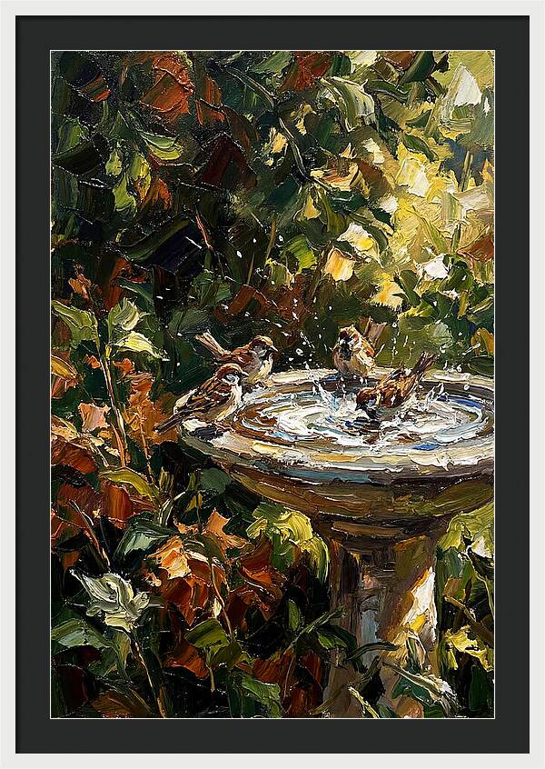 Garden Birds Enjoying A Bath