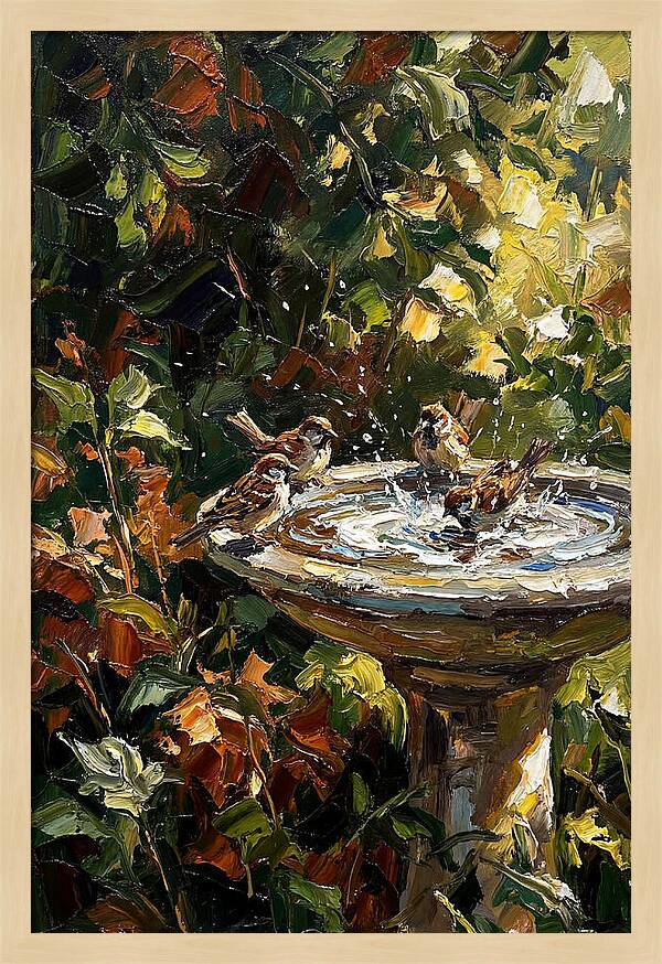 Garden Birds Enjoying A Bath