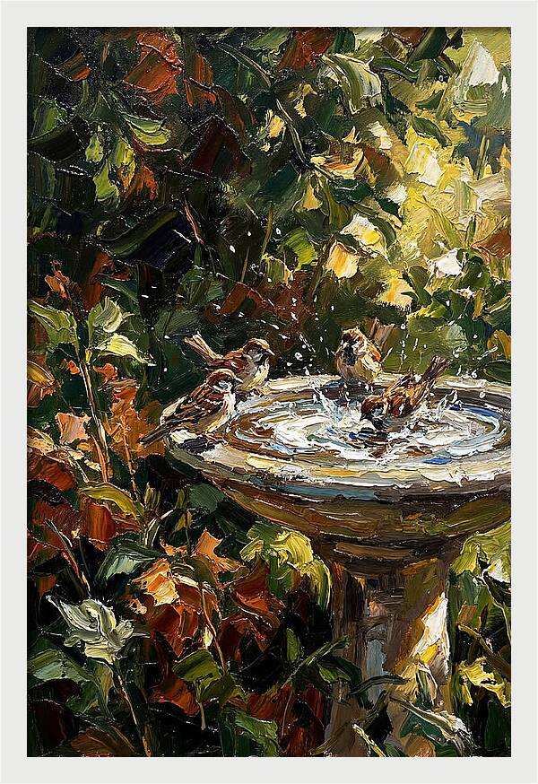 Garden Birds Enjoying A Bath