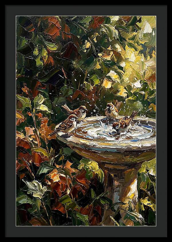 Garden Birds Enjoying A Bath