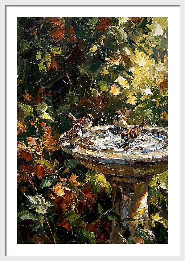 Garden Birds Enjoying A Bath