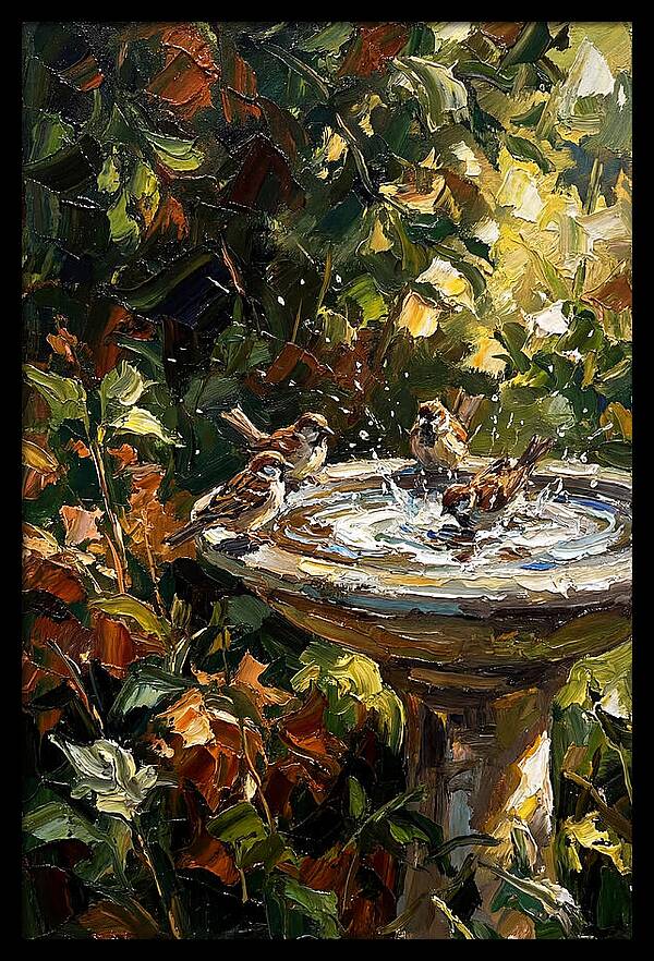 Garden Birds Enjoying A Bath