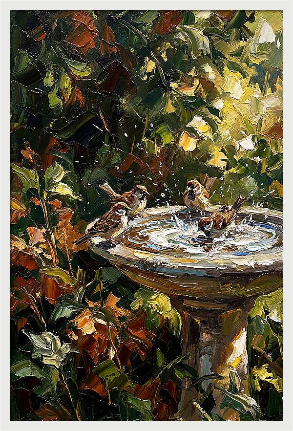 Garden Birds Enjoying A Bath
