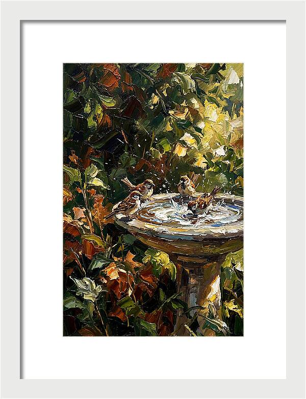 Garden Birds Enjoying A Bath