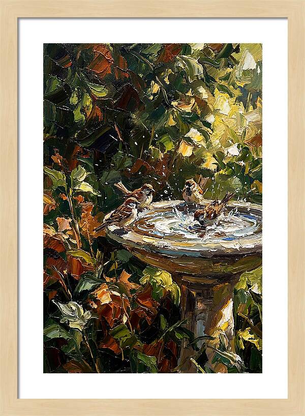 Garden Birds Enjoying A Bath