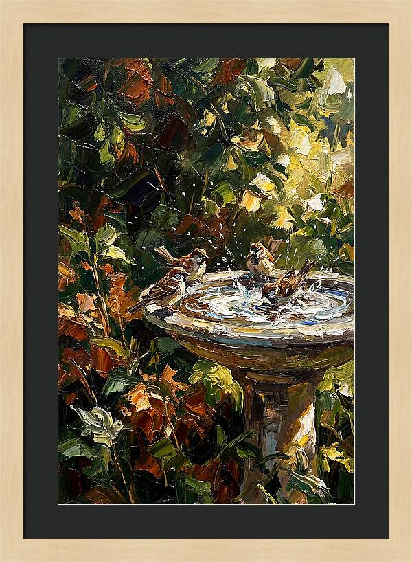 Garden Birds Enjoying A Bath