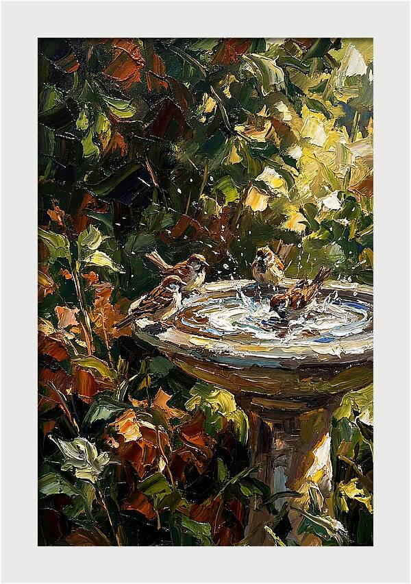 Garden Birds Enjoying A Bath