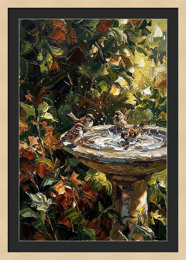 Garden Birds Enjoying A Bath