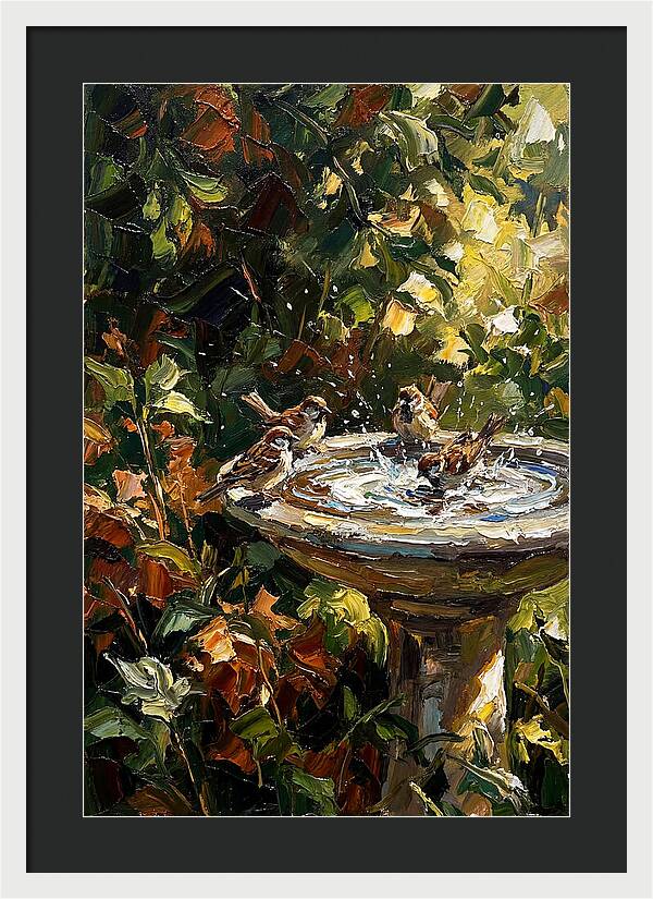 Garden Birds Enjoying A Bath