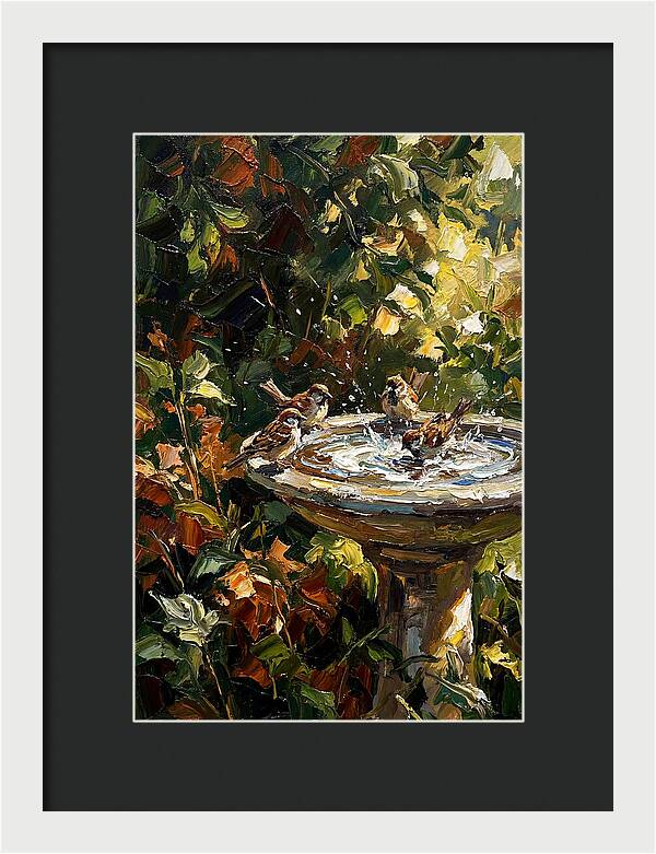 Garden Birds Enjoying A Bath