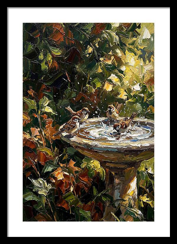 Garden Birds Enjoying A Bath