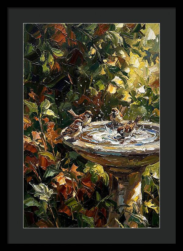 Garden Birds Enjoying A Bath