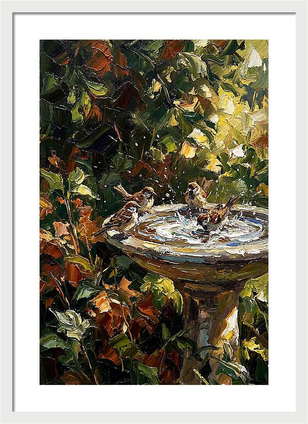Garden Birds Enjoying A Bath