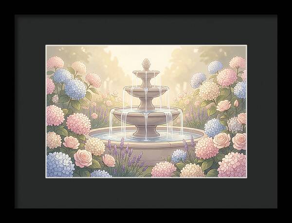 Garden Fountain Surrounded By Flowers