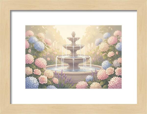 Garden Fountain Surrounded By Flowers
