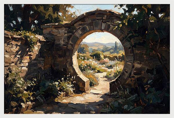 Garden Moon Gate Through Stone Wall