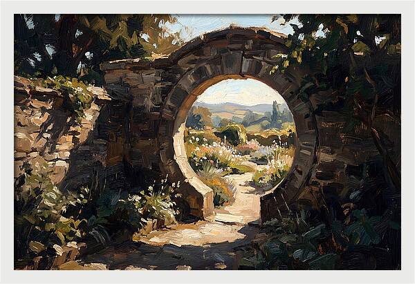 Garden Moon Gate Through Stone Wall