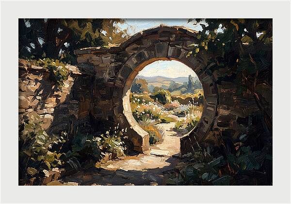 Garden Moon Gate Through Stone Wall