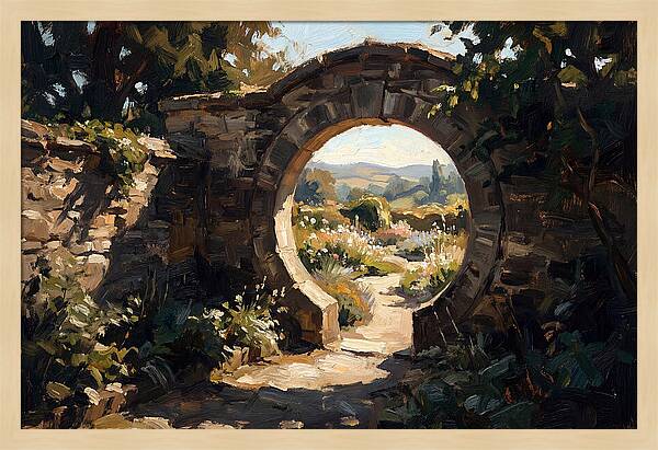 Garden Moon Gate Through Stone Wall