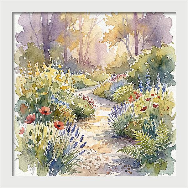 Garden Path Through Blossoms