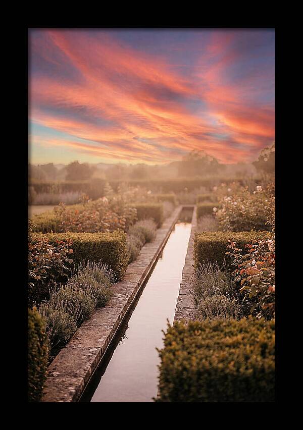 Garden Rill Water Channel At Dusk