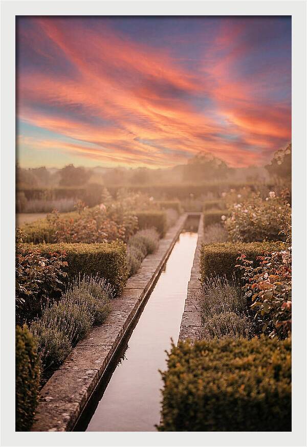 Garden Rill Water Channel At Dusk